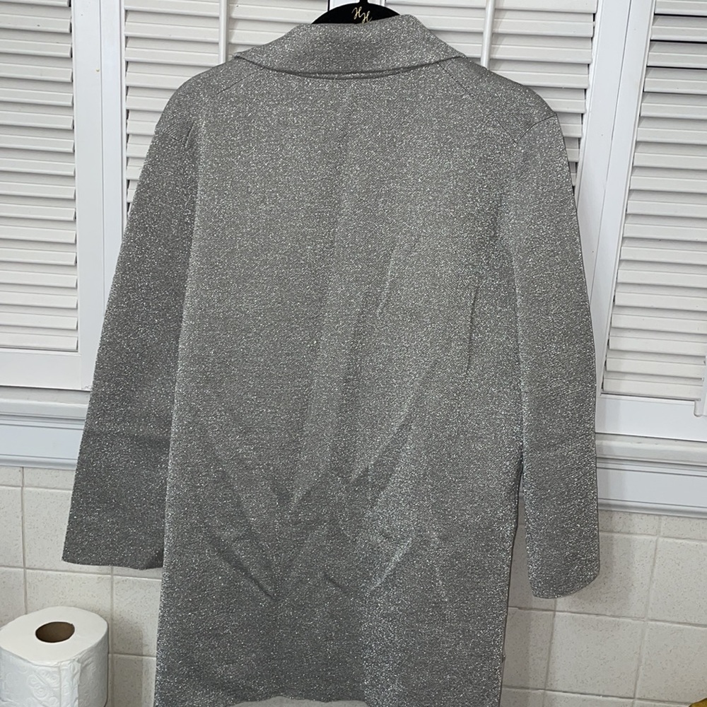 J crew silver thread blazer jacket 2 big pockets slightly oversized grey gray - Picture 3 of 5